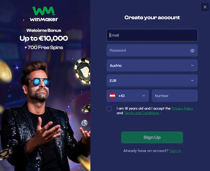 WinMaker Casino Australia signup